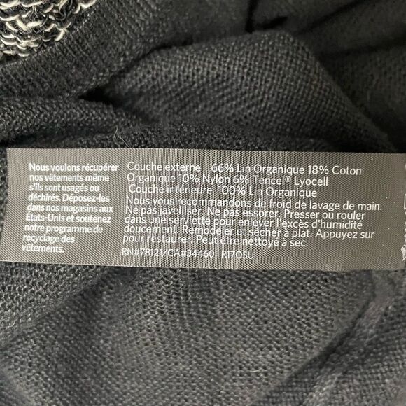 Eileen Fisher Sweater Black Knit Crochet Overlay Organic Linen Cotton Size Large - Picture 8 of 9